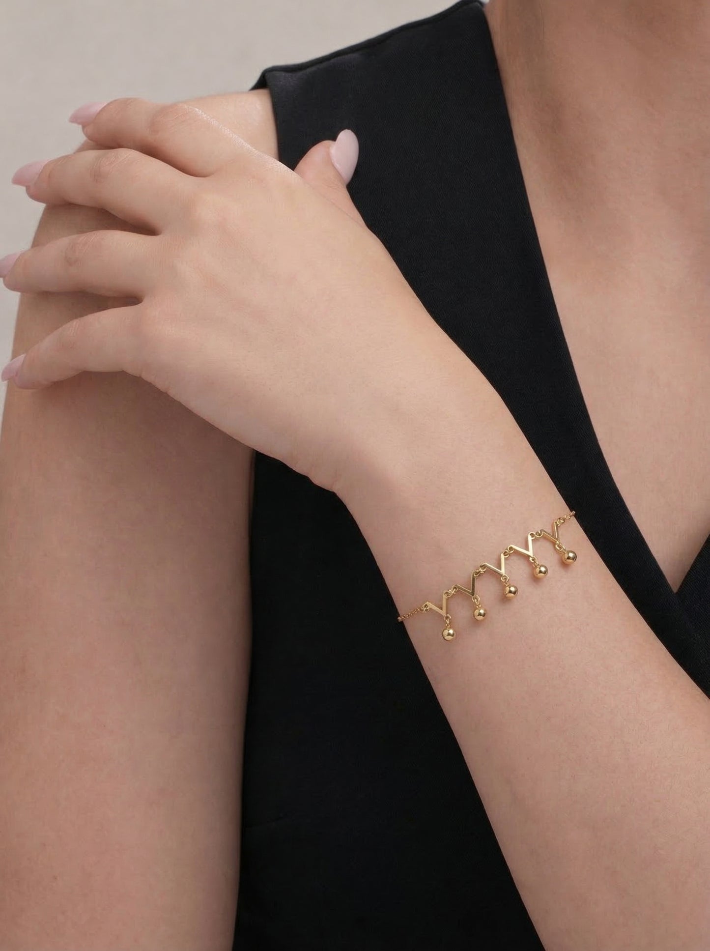 Golden Zigzag Charm Dangle Bracelet