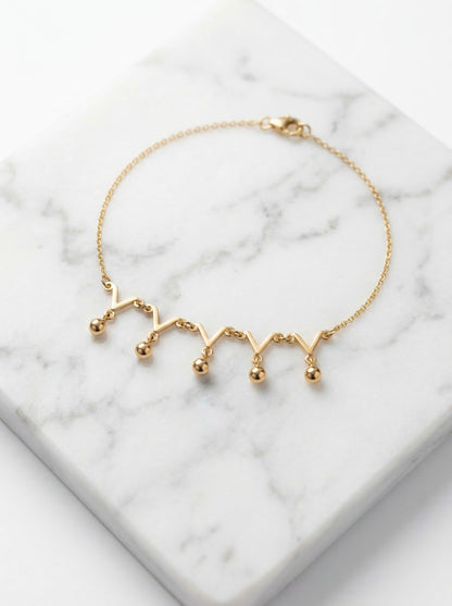 Golden Zigzag Charm Dangle Bracelet