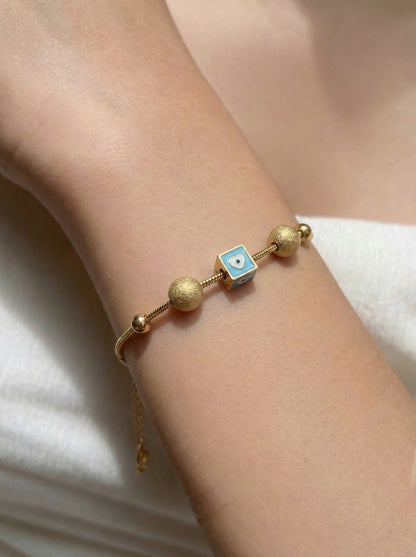 Evil Eye Cube Charm Adjustable Bracelet