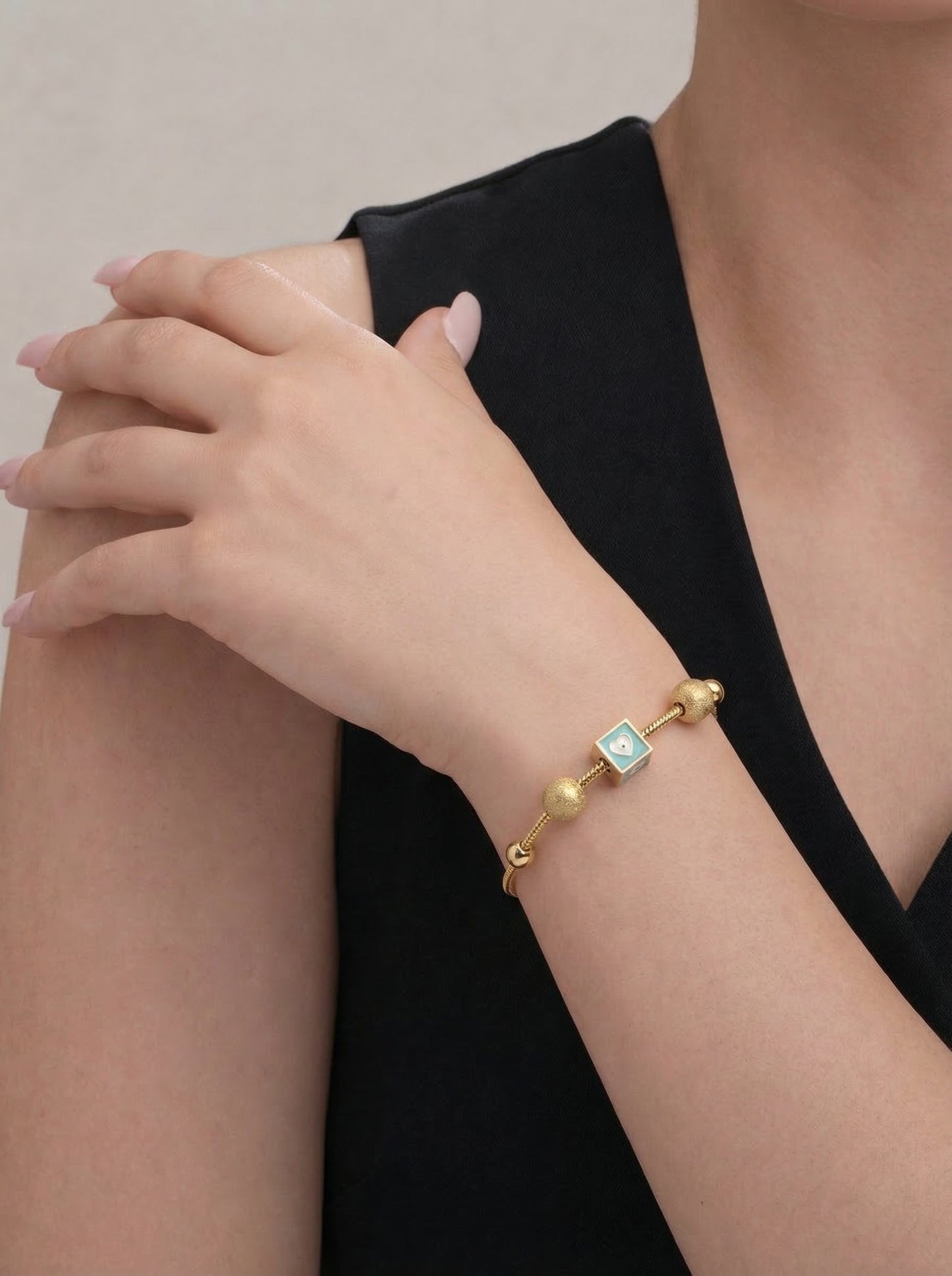 Evil Eye Cube Charm Adjustable Bracelet