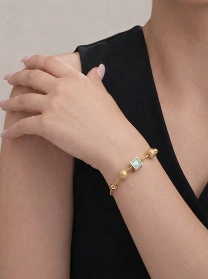 Evil Eye Cube Charm Adjustable Bracelet