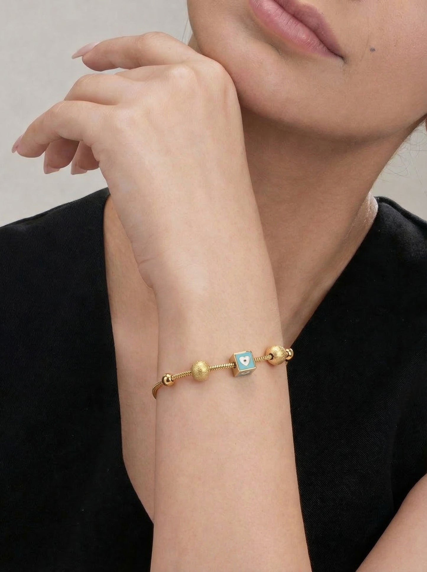 Evil Eye Cube Charm Adjustable Bracelet