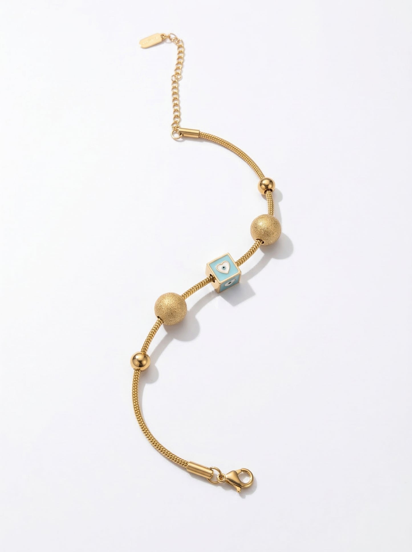 Evil Eye Cube Charm Adjustable Bracelet