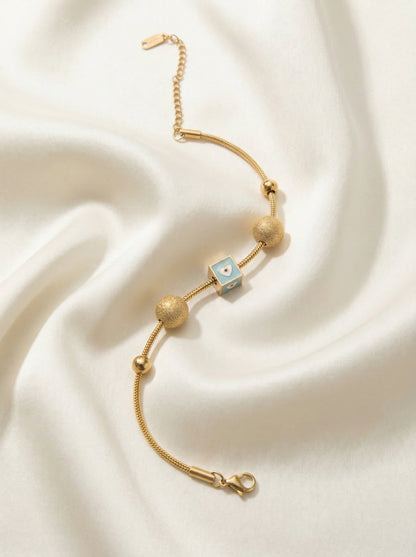 Evil Eye Cube Charm Adjustable Bracelet