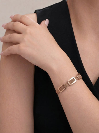 Rose Gold Mesh Geometric Link Bracelet