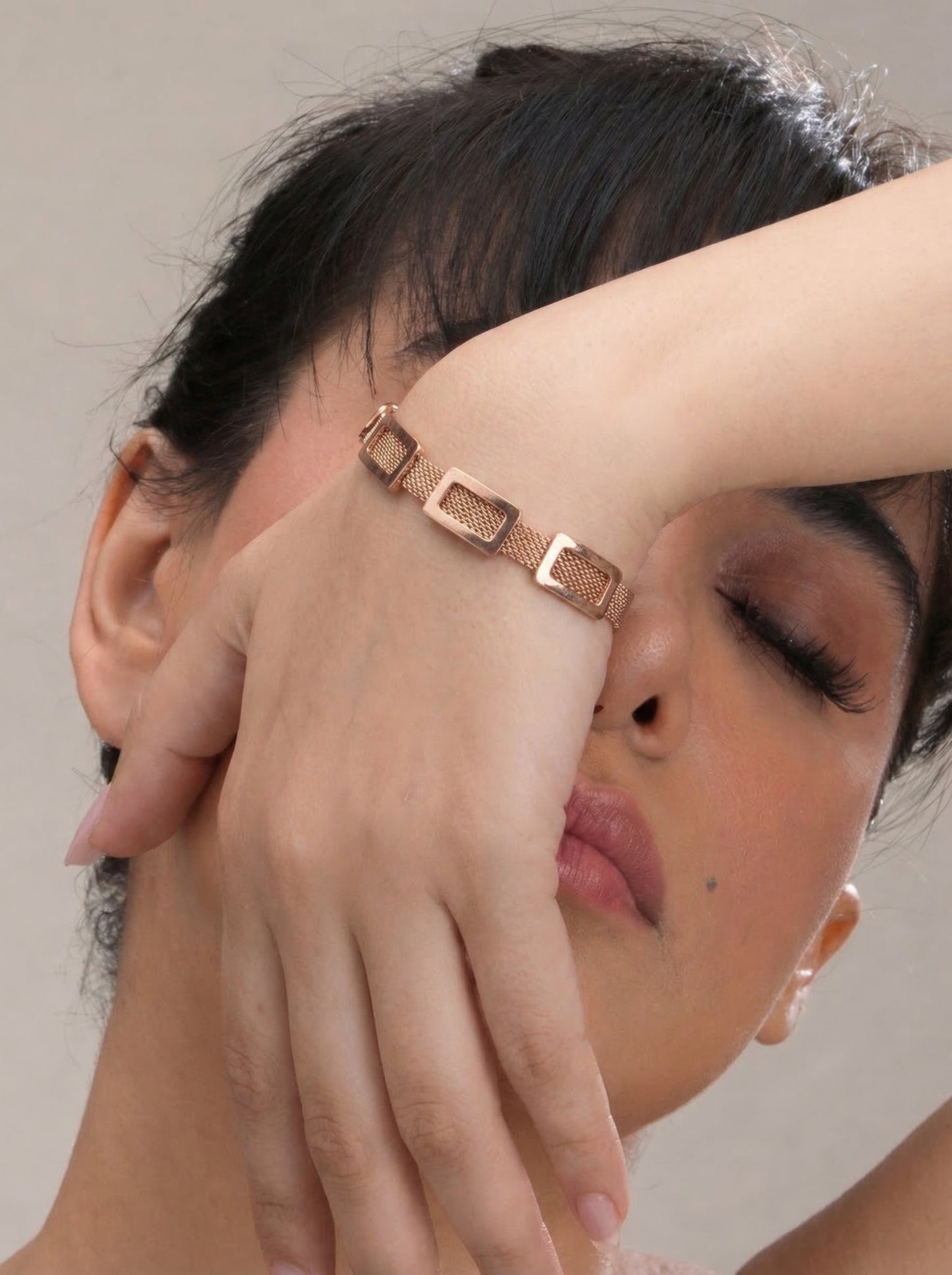 Rose Gold Mesh Geometric Link Bracelet