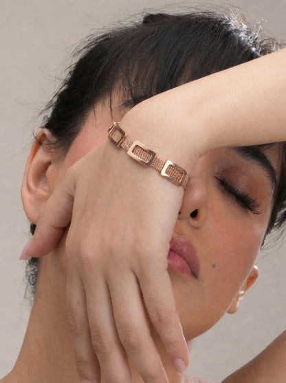 Rose Gold Mesh Geometric Link Bracelet