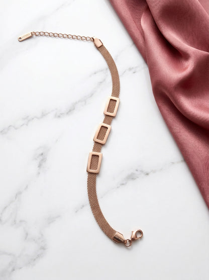 Rose Gold Mesh Geometric Link Bracelet