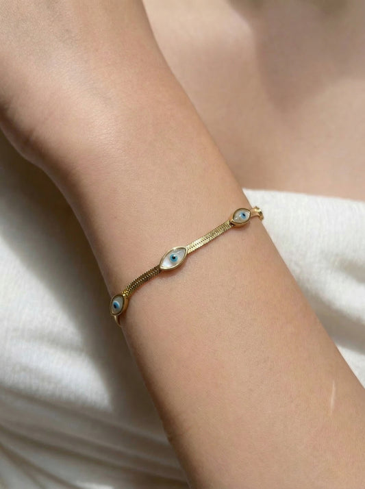Triple Evil Eye Snake Chain Bracelet