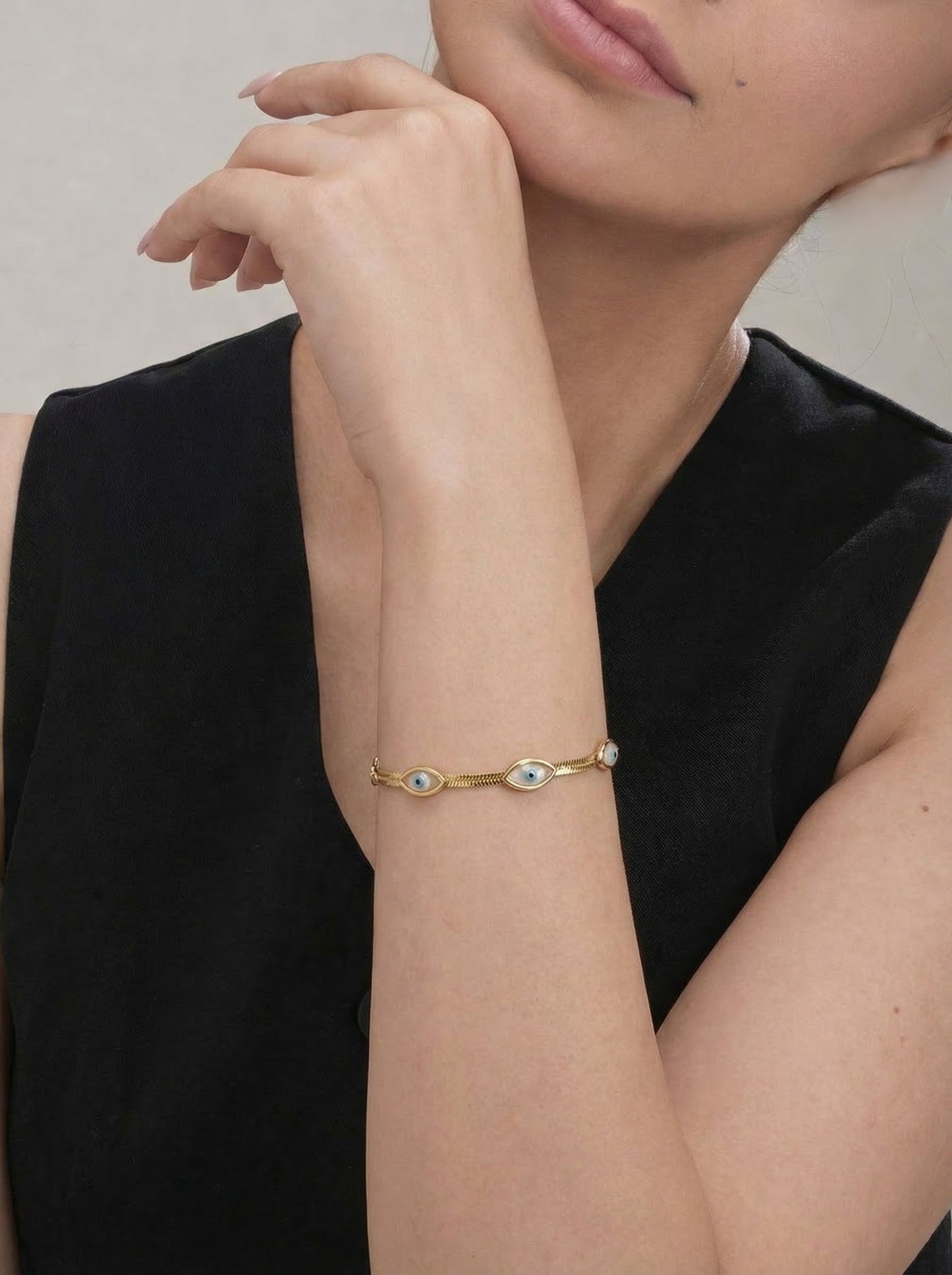Triple Evil Eye Snake Chain Bracelet