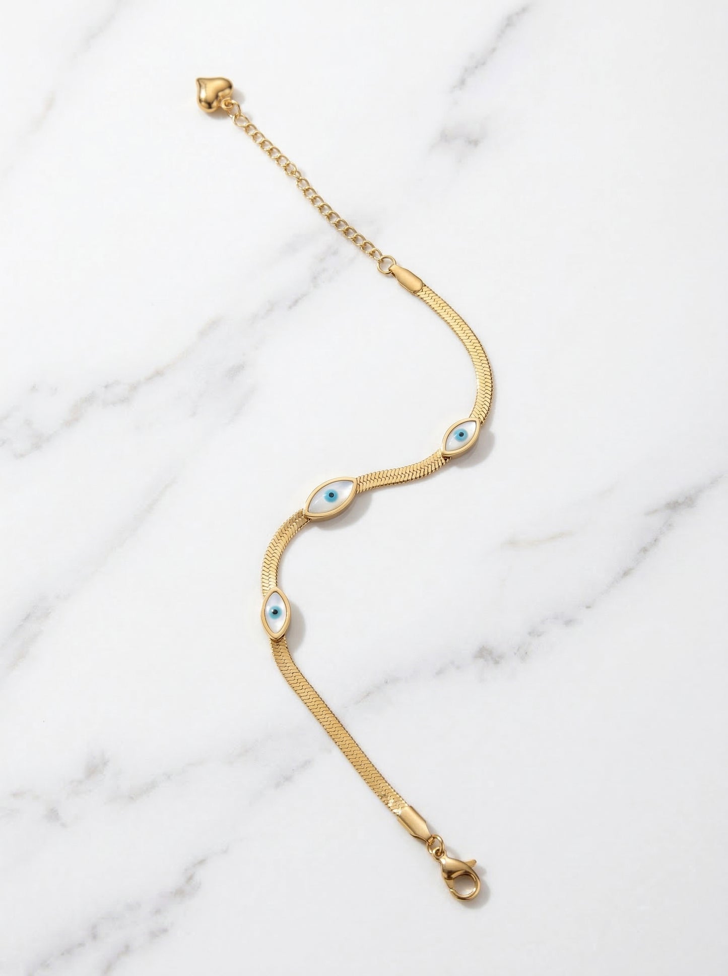 Triple Evil Eye Snake Chain Bracelet