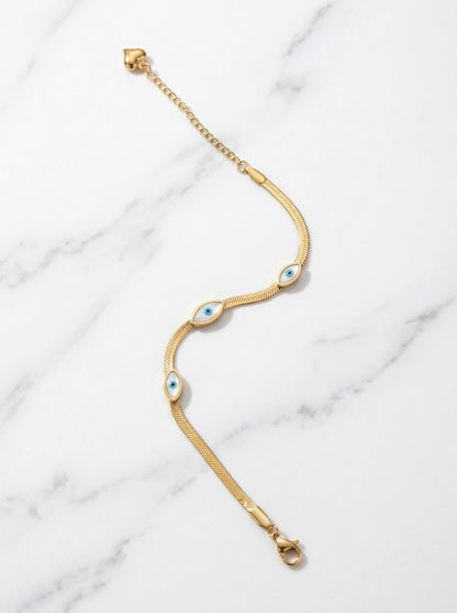 Triple Evil Eye Snake Chain Bracelet