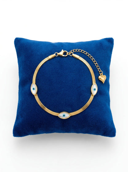 Triple Evil Eye Snake Chain Bracelet