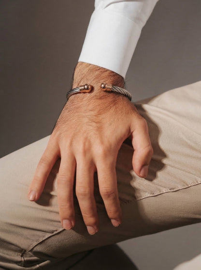Silver Rope Cable Men’s Kada with Rose Gold Ends