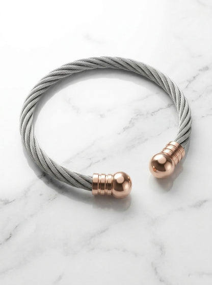 Silver Rope Cable Men’s Kada with Rose Gold Ends
