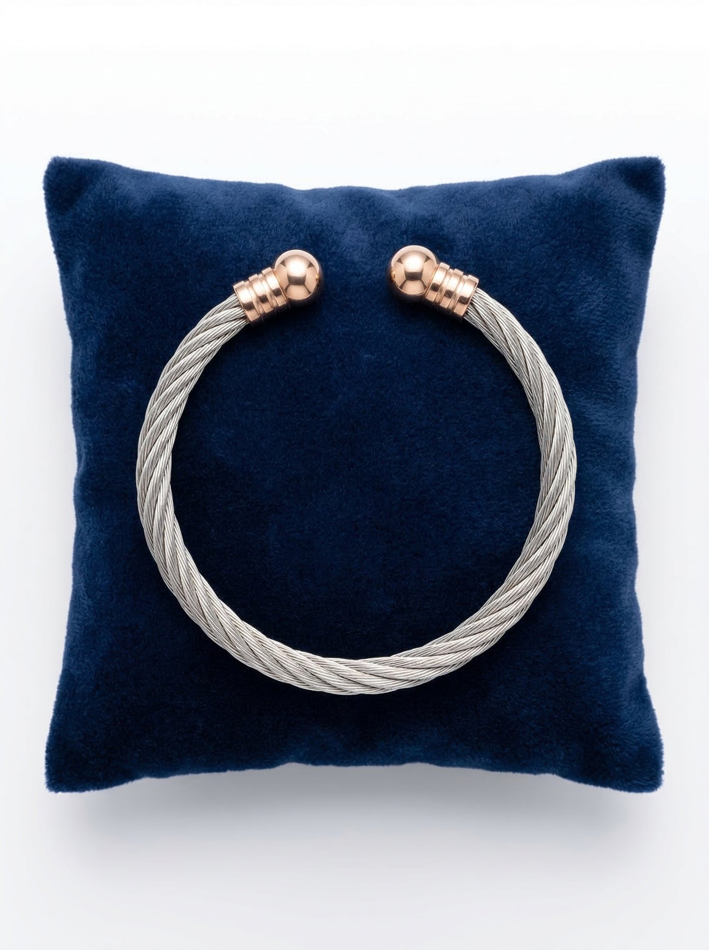 Silver Rope Cable Men’s Kada with Rose Gold Ends