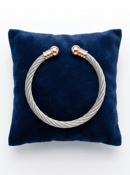 Silver Rope Cable Men’s Kada with Rose Gold Ends