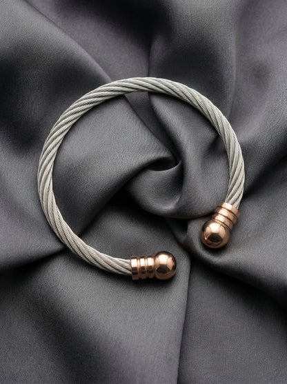 Silver Rope Cable Men’s Kada with Rose Gold Ends