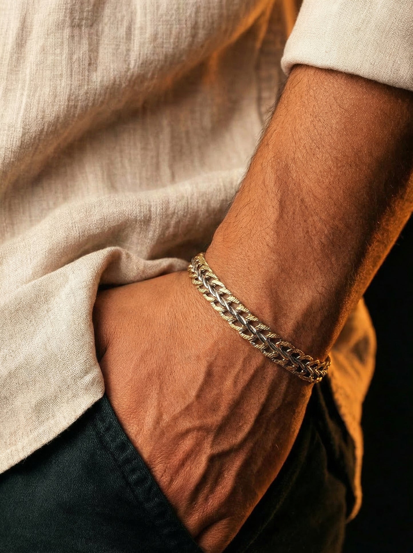 Titan Weave Dual Tone Bracelet