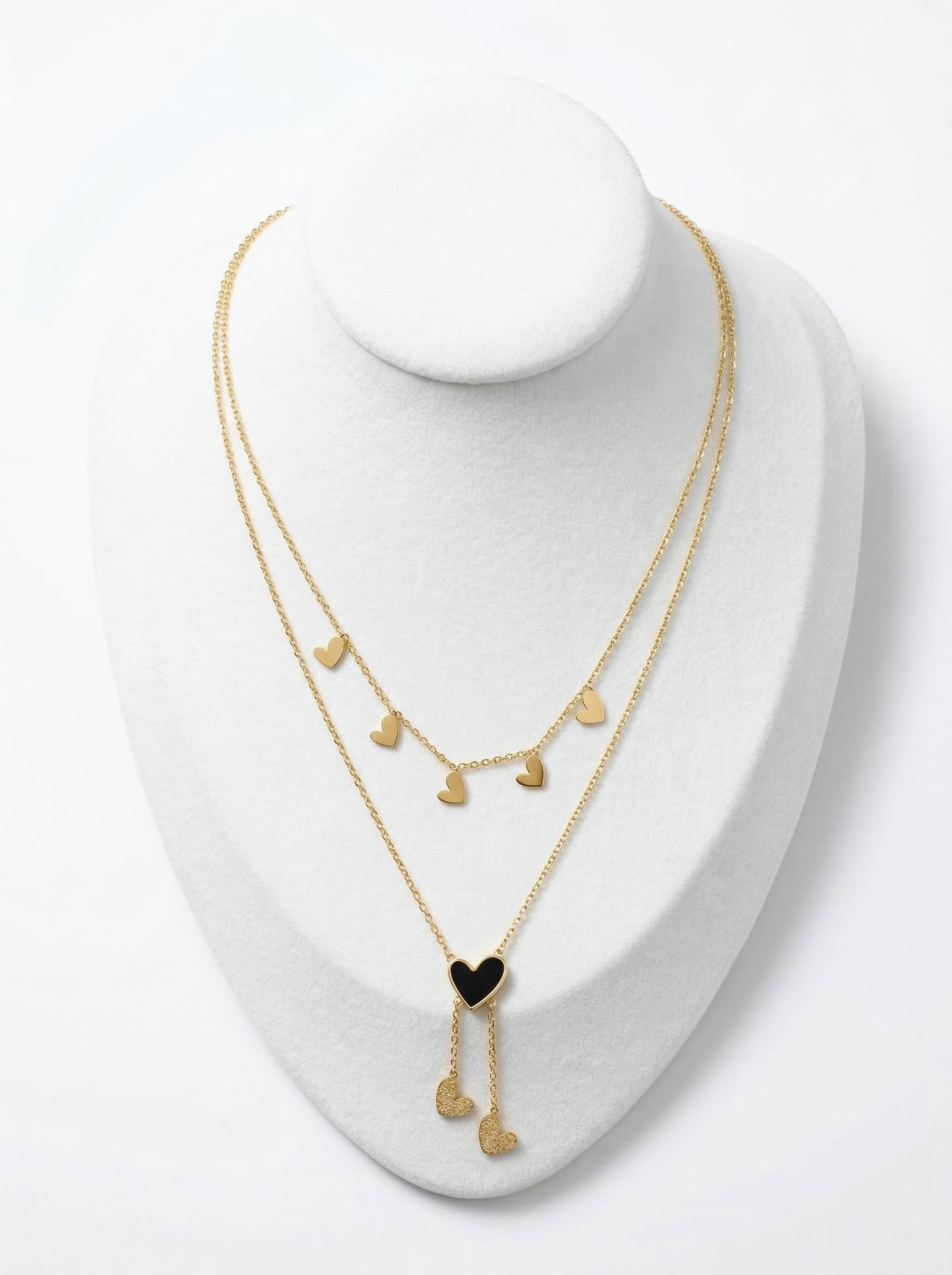 Golden Black Heart Layered Charm Necklace