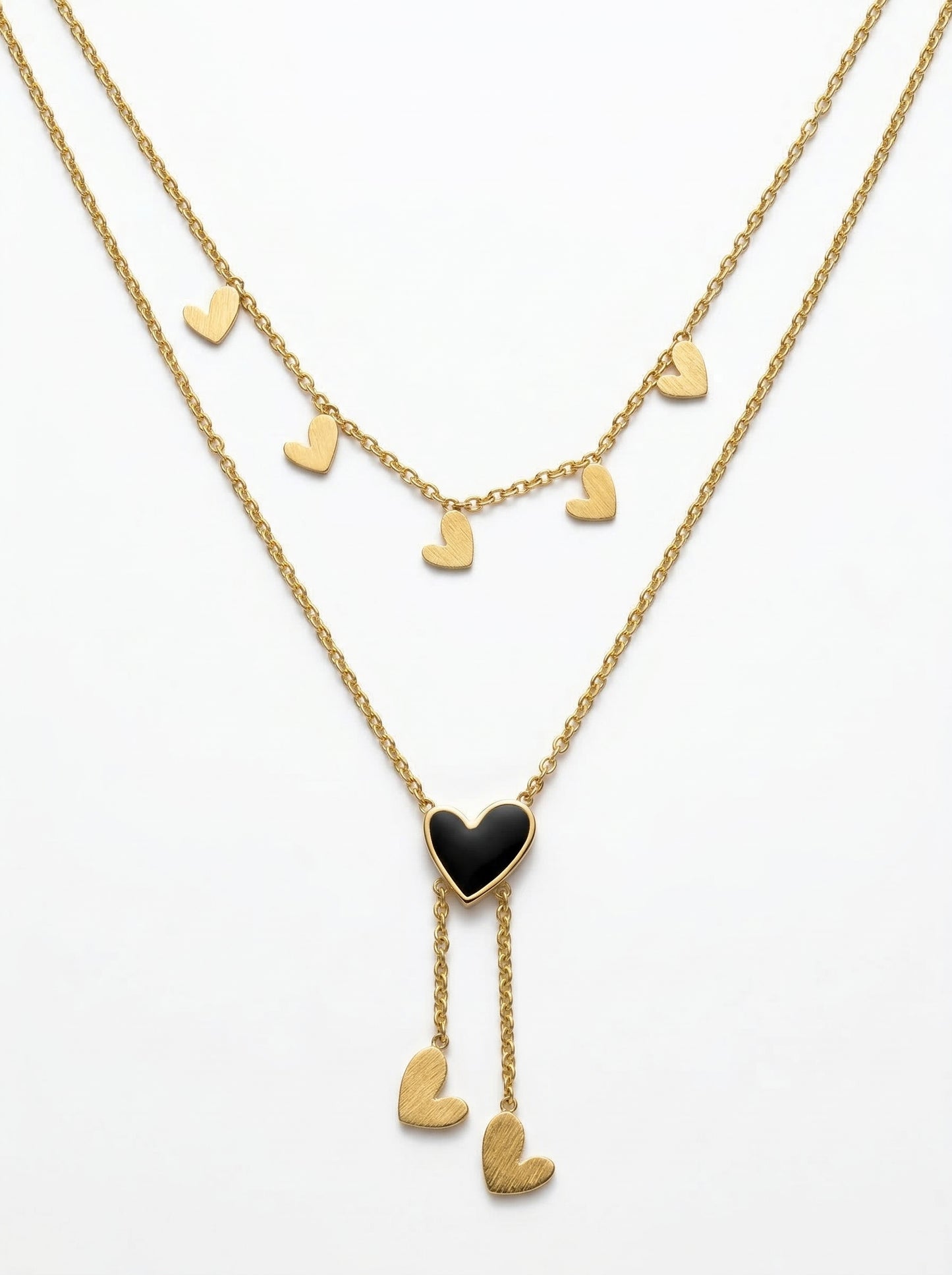 Golden Black Heart Layered Charm Necklace