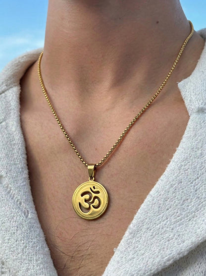 Golden Om Engraved Pendant Chain