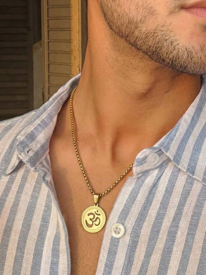 Golden Om Engraved Pendant Chain