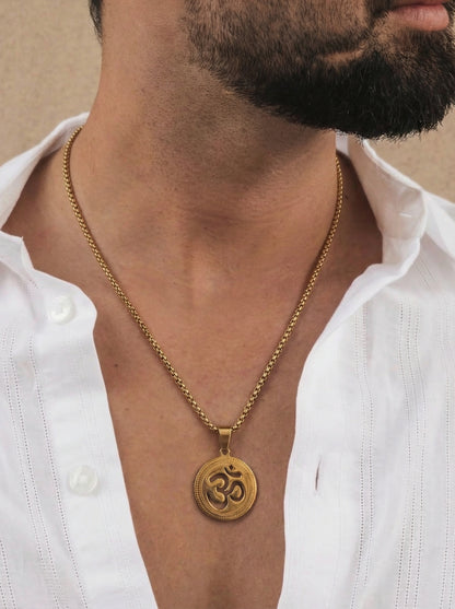 Golden Om Engraved Pendant Chain