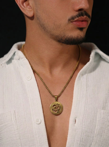 Golden Om Engraved Pendant Chain