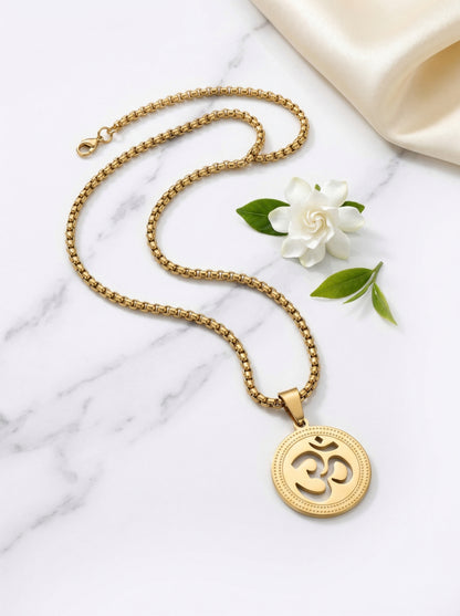 Golden Om Engraved Pendant Chain