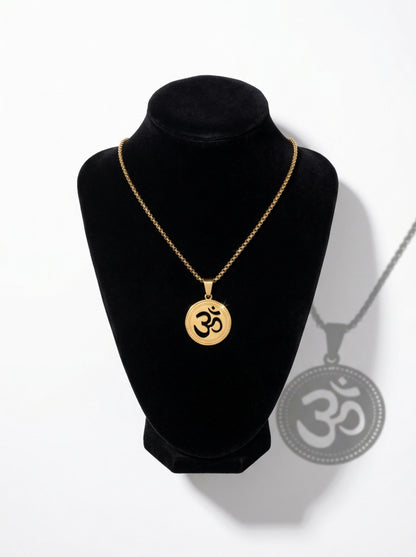Golden Om Engraved Pendant Chain