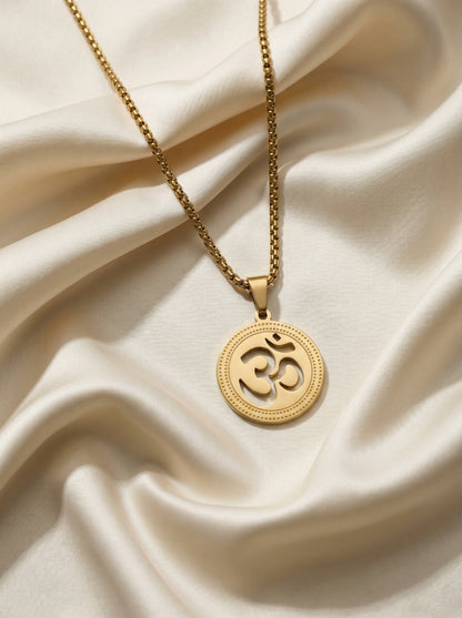 Golden Om Engraved Pendant Chain