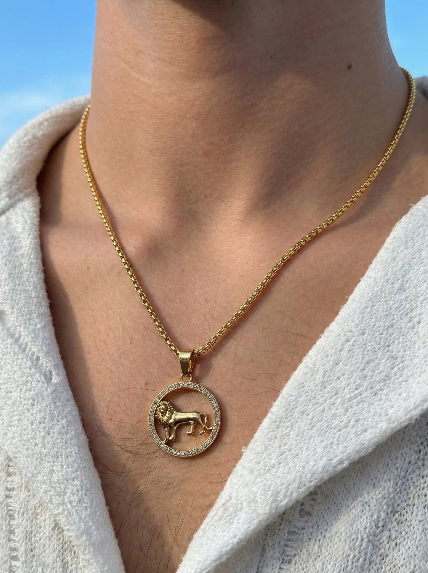Golden Lion Emblem Pendant Chain