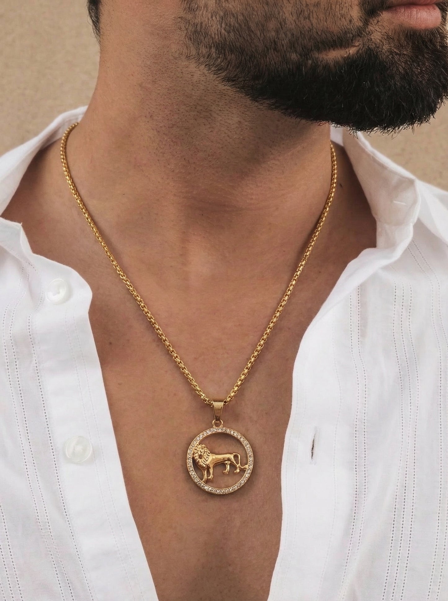 Golden Lion Emblem Pendant Chain