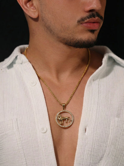 Golden Lion Emblem Pendant Chain