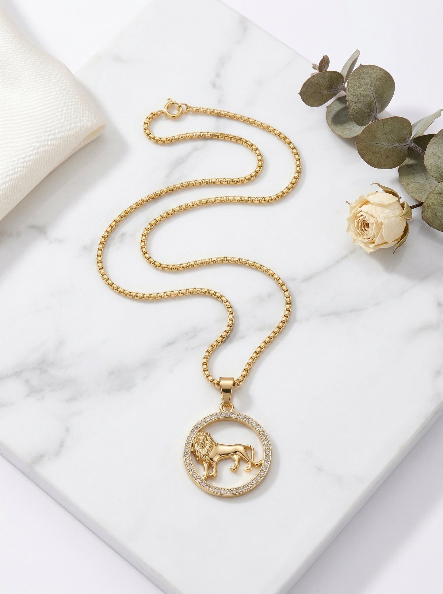 Golden Lion Emblem Pendant Chain