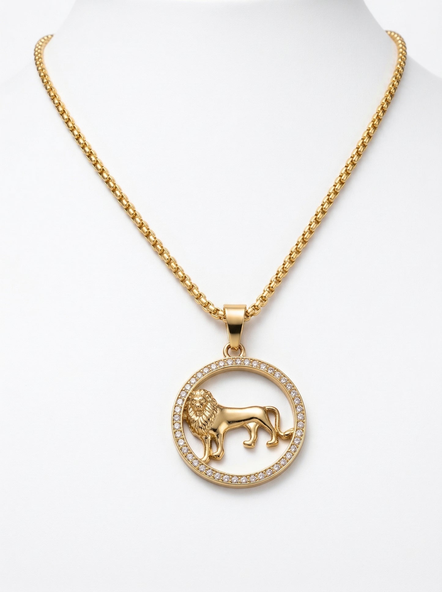 Golden Lion Emblem Pendant Chain