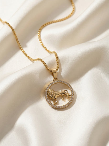 Golden Lion Emblem Pendant Chain