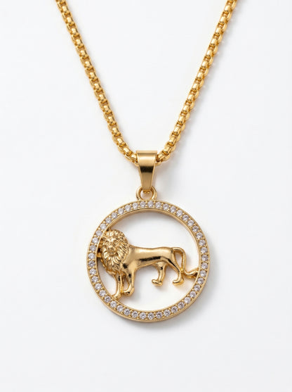 Golden Lion Emblem Pendant Chain
