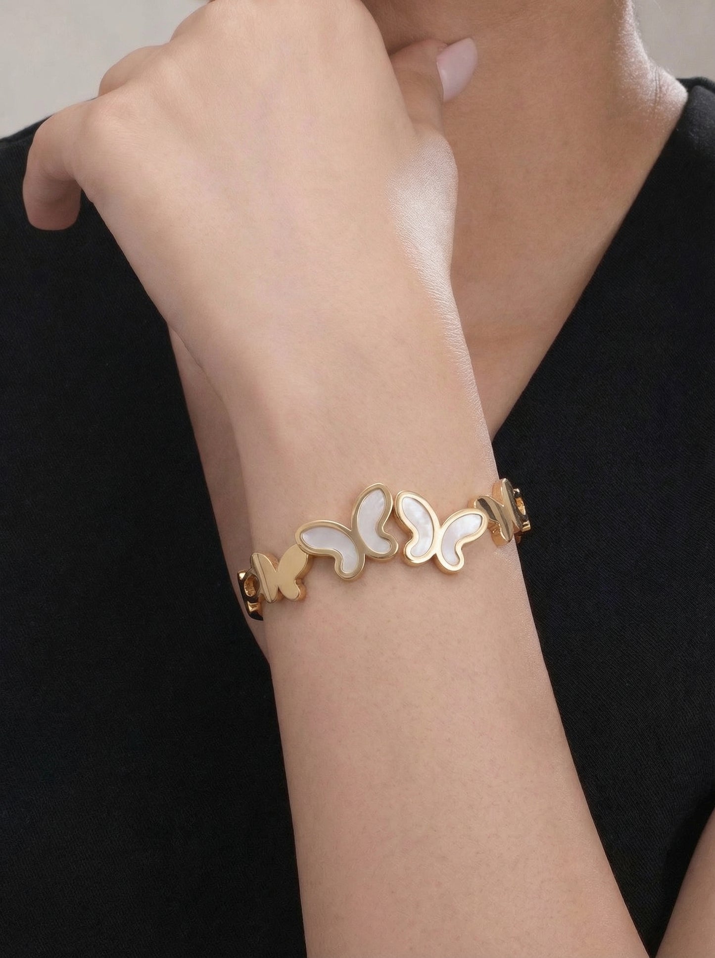 Golden Butterfly Pearl Inlay Bracelet Kada