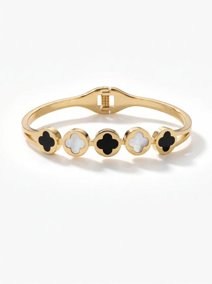 Black & White Clover Charm Bracelet Kada