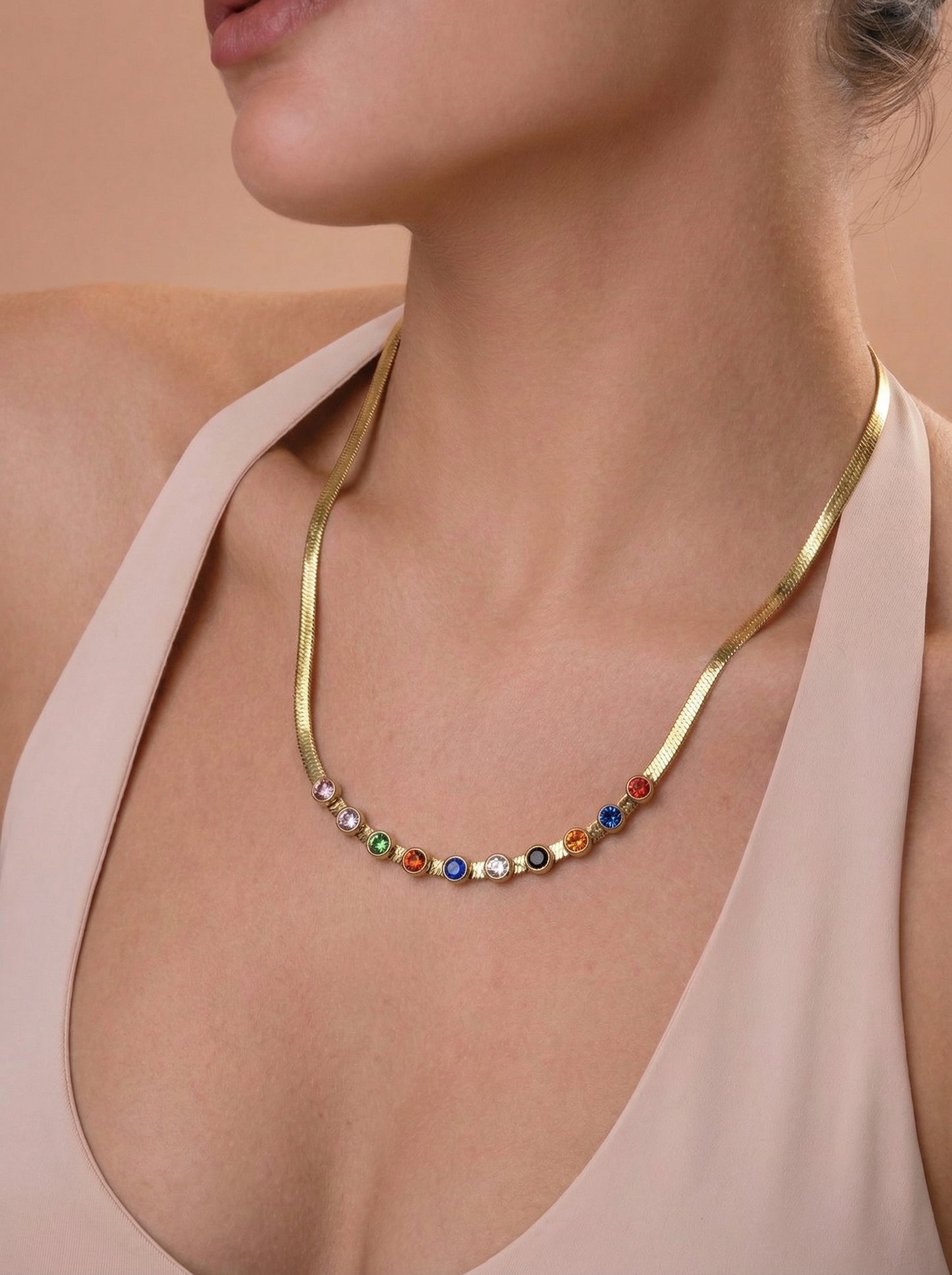 Rainbow Solitaires Charm Necklace