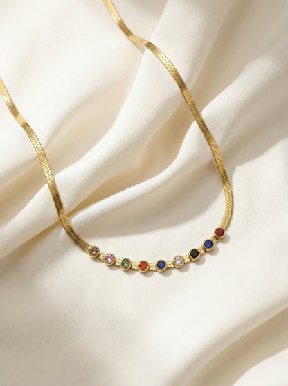 Rainbow Solitaires Charm Necklace