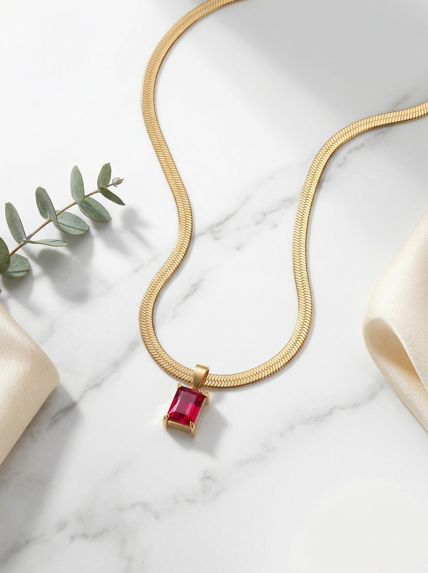 Ruby Red Sapphire Pendant Chain