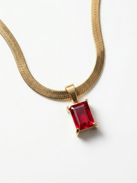 Ruby Red Sapphire Pendant Chain