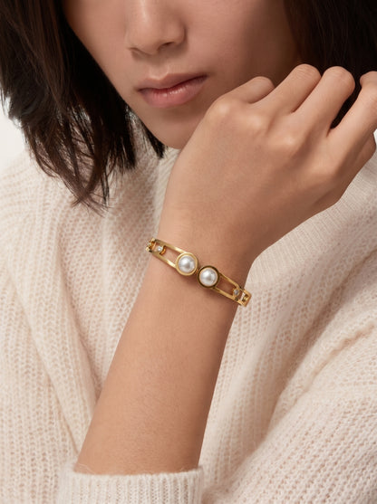 Golden Twin Pearl Crystal Kada Bracelet