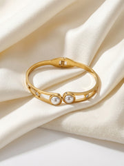 Golden Twin Pearl Crystal Kada Bracelet