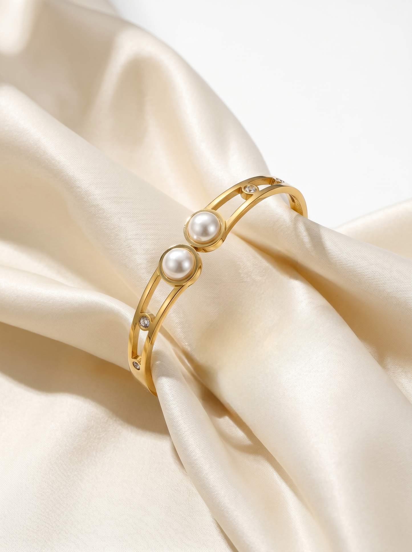Golden Twin Pearl Crystal Kada Bracelet