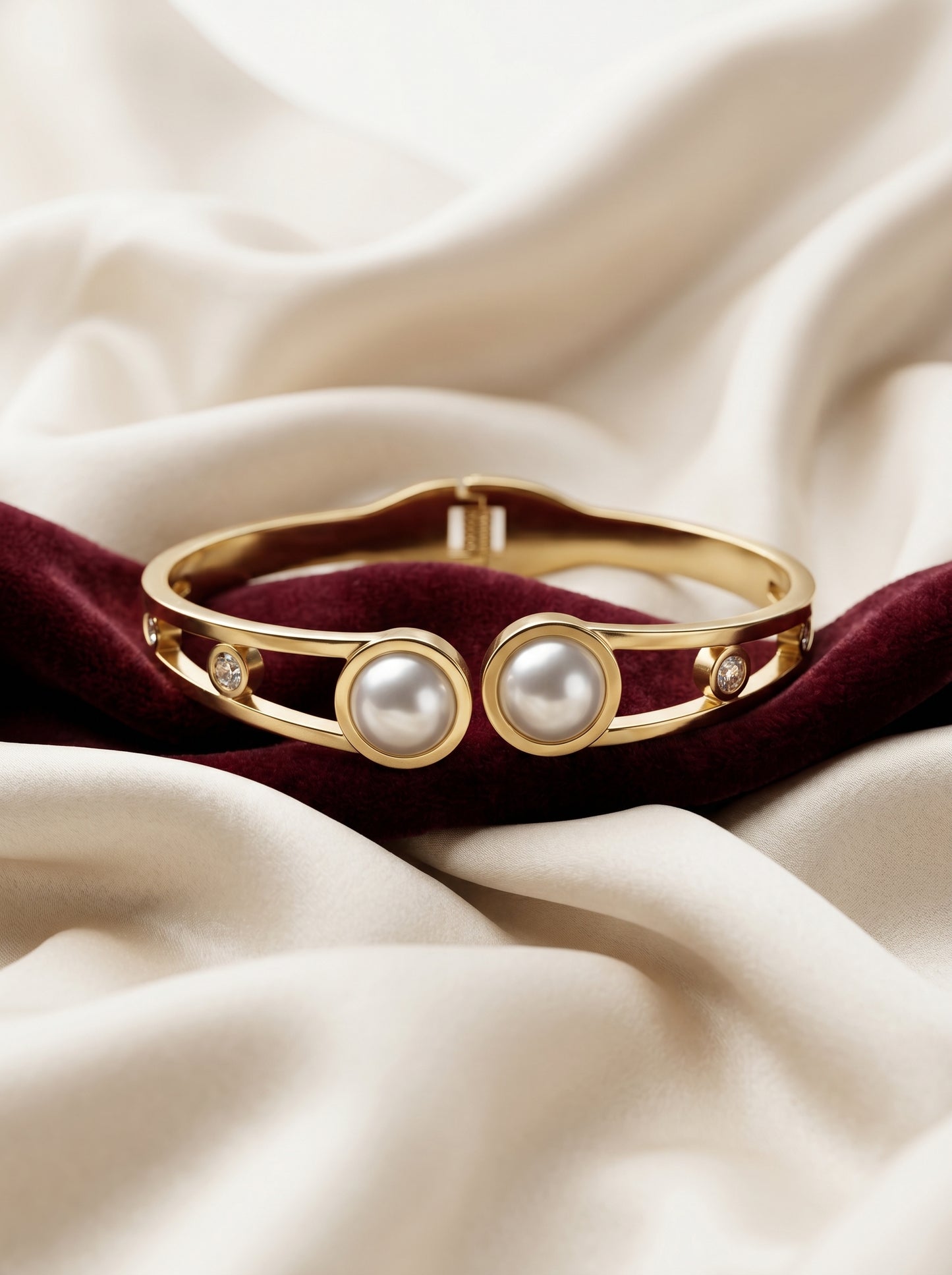 Golden Twin Pearl Crystal Kada Bracelet