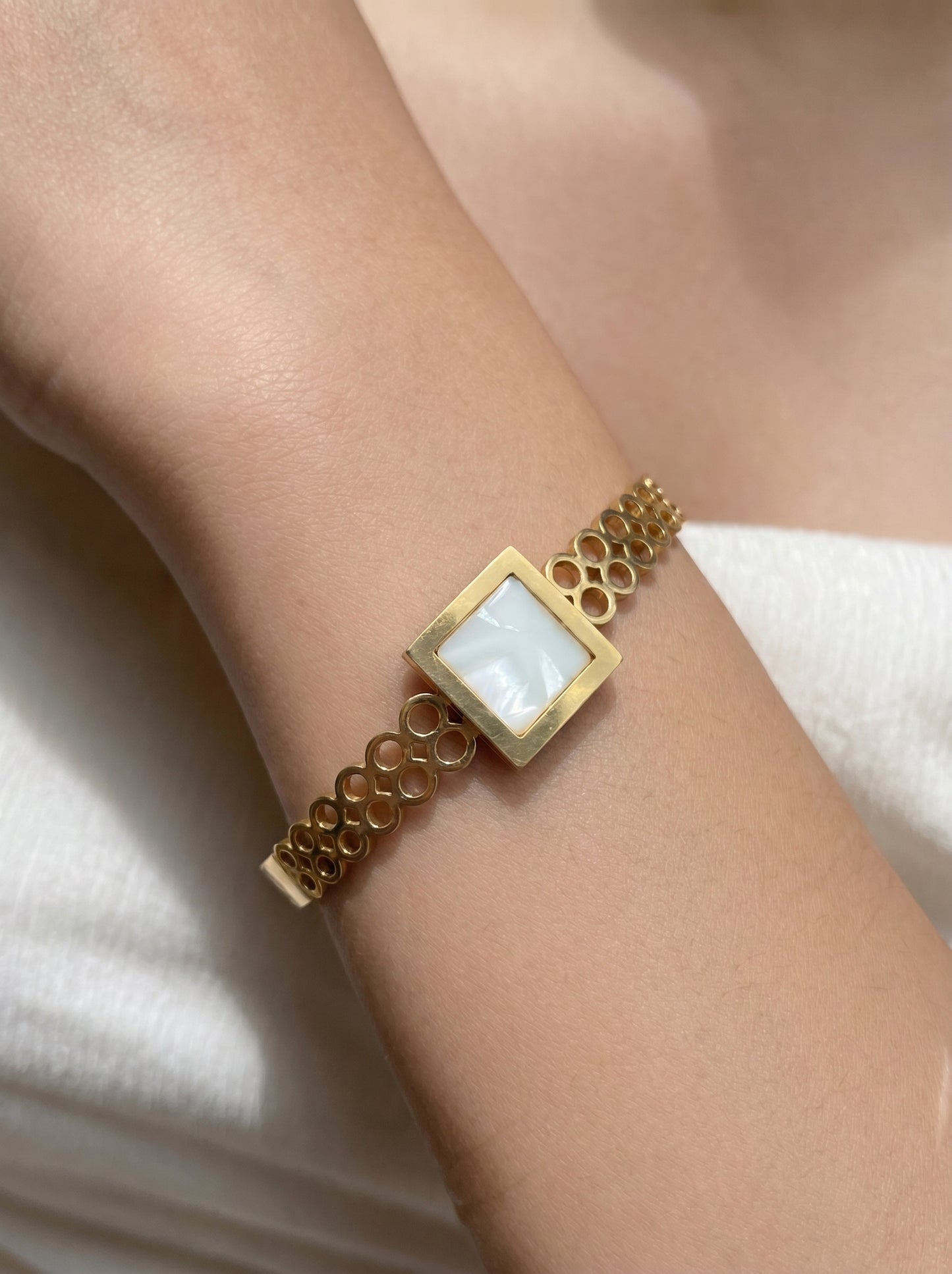 Golden Pearl Square Charm Kada Bracelet